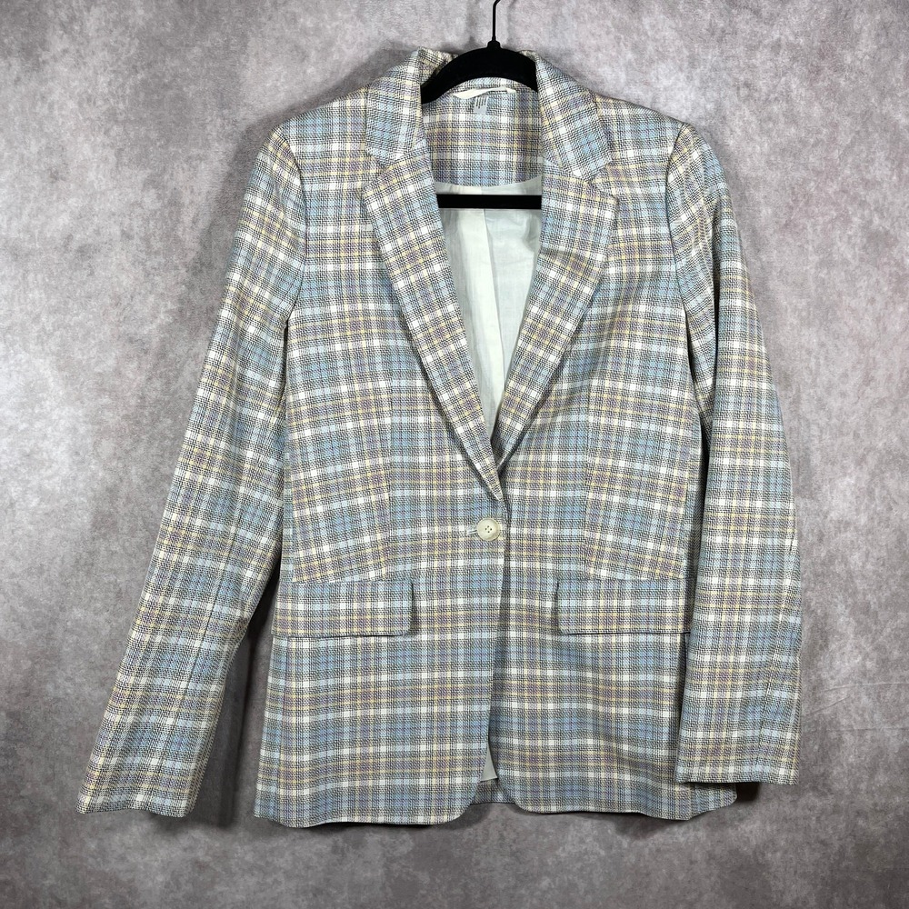 COS Blazer Jacket Women 4 Plaid Wool Blend Button Lined Academia‎ Geek Modern